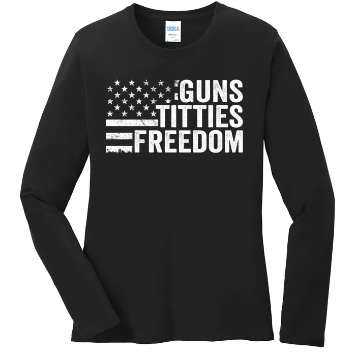 Guns Titties & Freedom Mens Funny Drinking Usa Flag Pullover Hoodie Ladies Long Sleeve Shirt