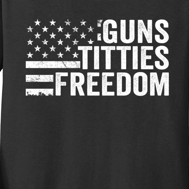 Guns Titties & Freedom Mens Funny Drinking Usa Flag Pullover Hoodie Kids Long Sleeve Shirt