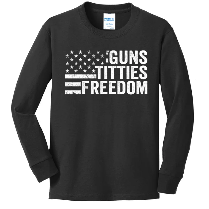 Guns Titties & Freedom Mens Funny Drinking Usa Flag Pullover Hoodie Kids Long Sleeve Shirt