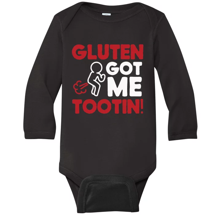 Gluten Tootin Funny Gluten Free Joke Design Gluten Jokes Baby Long Sleeve Bodysuit