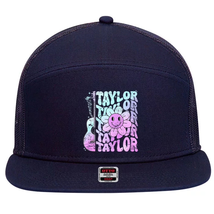 Girl Taylor First Name Personalized Groovy 80S 7 Panel Mesh Trucker Snapback Hat