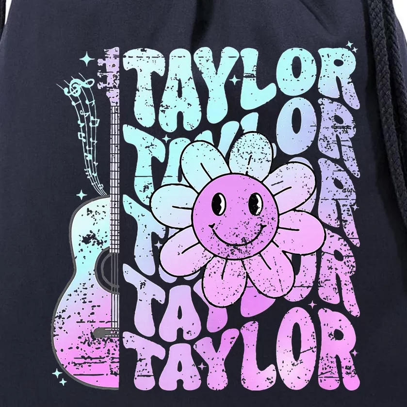 Girl Taylor First Name Personalized Groovy 80S Drawstring Bag