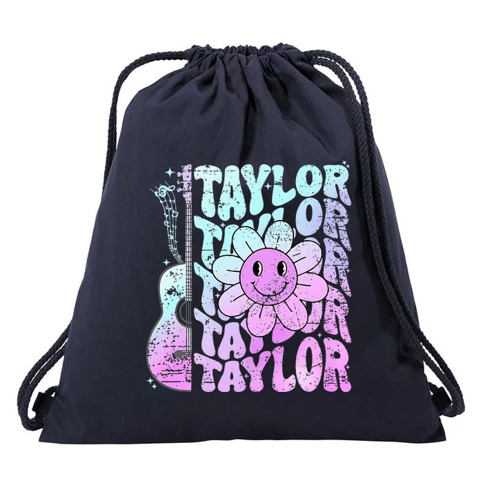 Girl Taylor First Name Personalized Groovy 80S Drawstring Bag