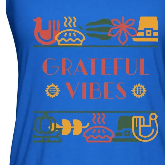 Grateful Thankful Favored Print Thanksgiving Ladies Essential Flowy Tank