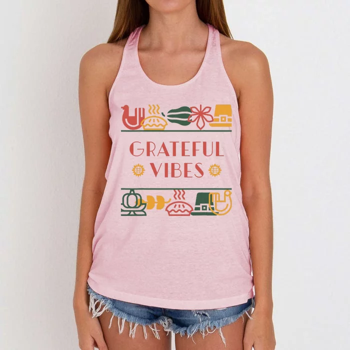 Grateful Thankful Favored Print Thanksgiving Women's Knotted Racerback Tank