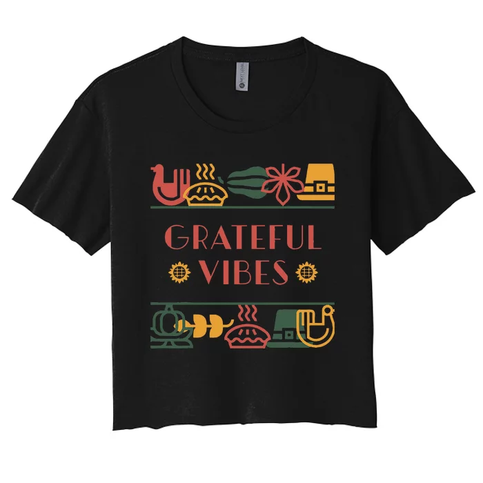 Grateful Thankful Favored Print funny Thanksgiving Women's Crop Top Tee