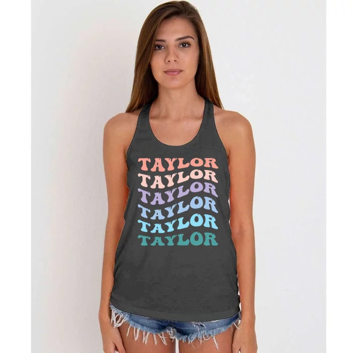 Groovy T.AYLOR First Name Personalized Birthday Women's Knotted Racerback Tank