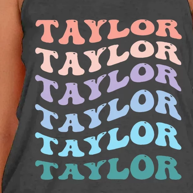 Groovy T.AYLOR First Name Personalized Birthday Women's Knotted Racerback Tank