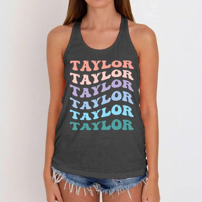 Groovy T.AYLOR First Name Personalized Birthday Women's Knotted Racerback Tank