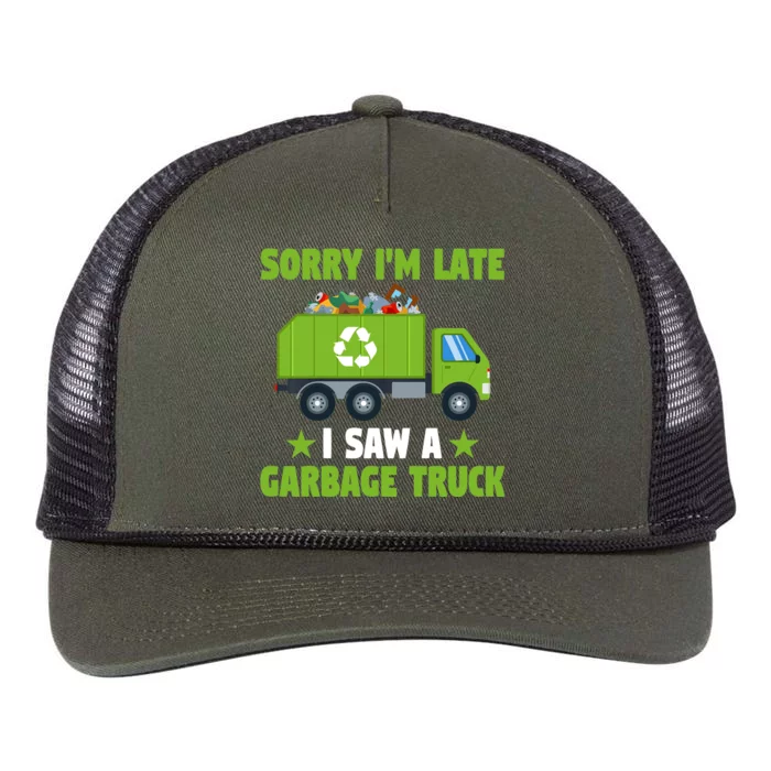 Garbage Truck Funny Sorry I'm Late I Saw A Garbage Truck Retro Rope Trucker Hat Cap