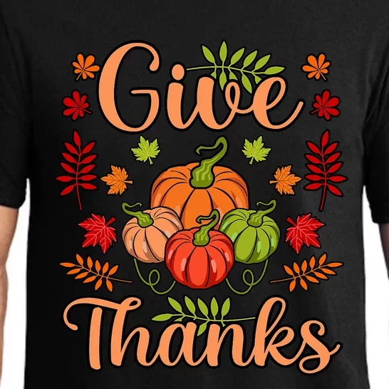 Give Thanks Fun Turkey Thanksgiving Family Graphic Pajama Set