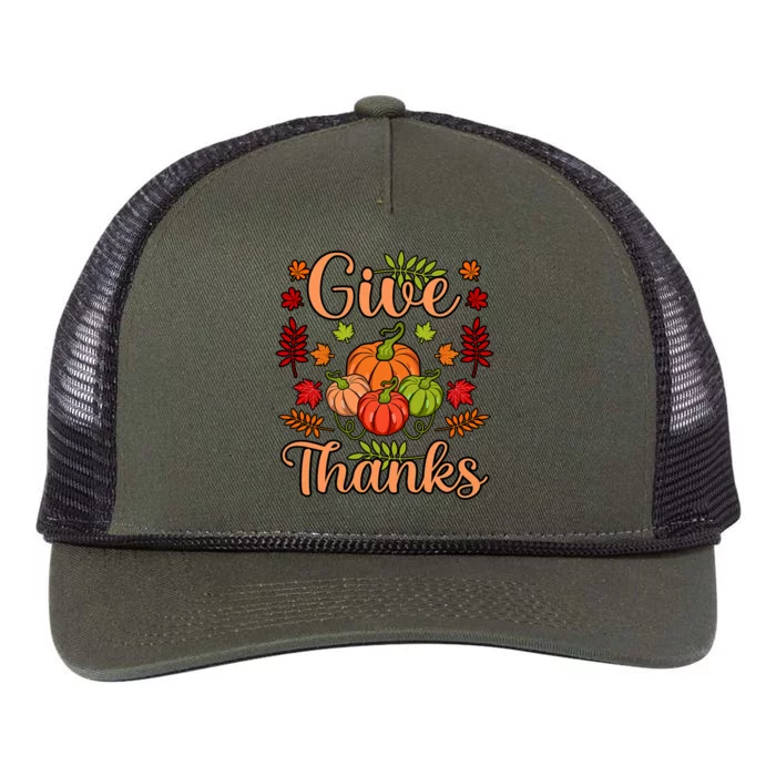 Give Thanks Fun Turkey Thanksgiving Family Graphic Retro Rope Trucker Hat Cap