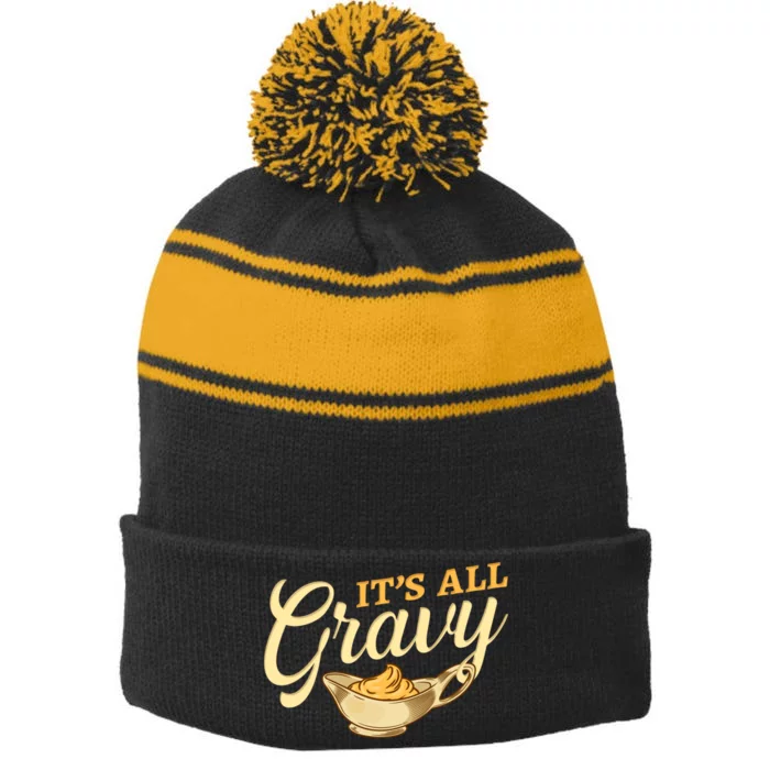 Gravy Thanksgiving Stripe Pom Pom Beanie