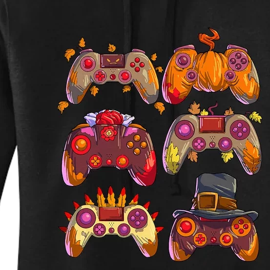 Gamer Thanksgiving Gaming Controllers Turkey Pumpkin Women's Pullover Hoodie