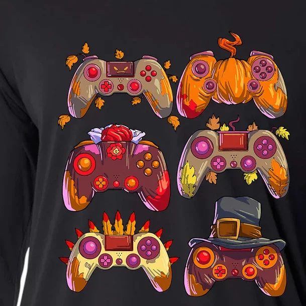 Gamer Thanksgiving Gaming Controllers Turkey Pumpkin Cooling Performance Long Sleeve Crew