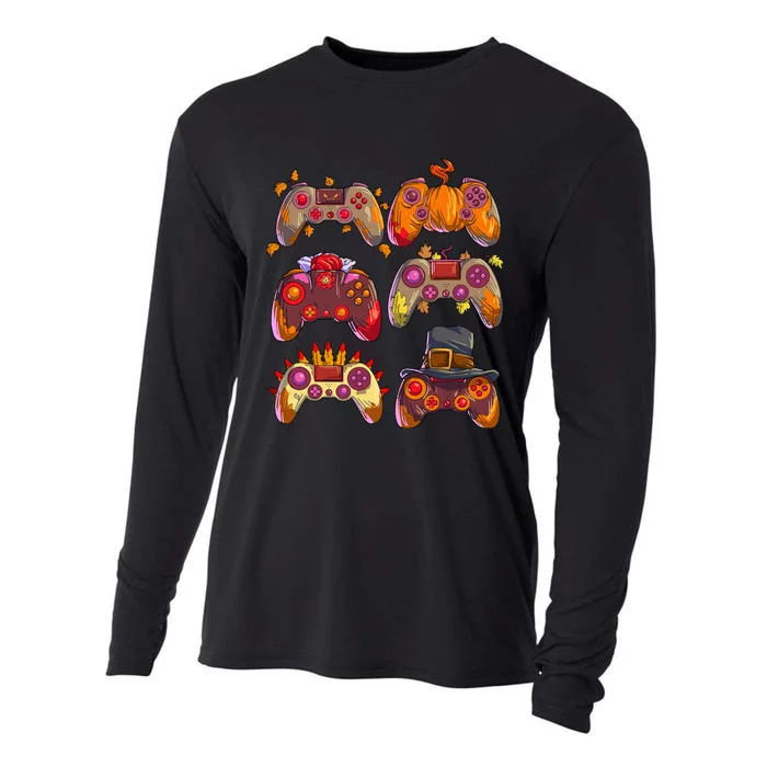 Gamer Thanksgiving Gaming Controllers Turkey Pumpkin Cooling Performance Long Sleeve Crew