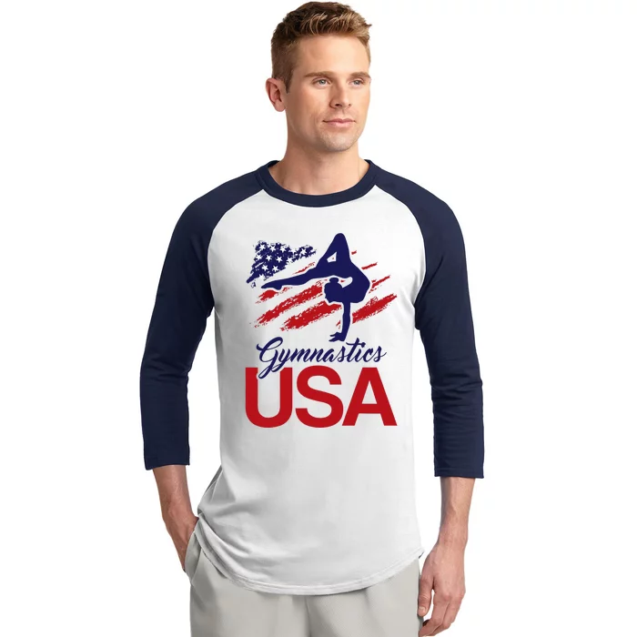 Girl Tumbling Gymnast Gymnastics Usa American Flag Baseball Sleeve Shirt