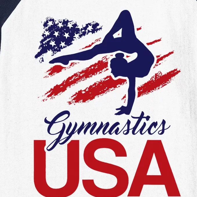 Girl Tumbling Gymnast Gymnastics Usa American Flag Baseball Sleeve Shirt