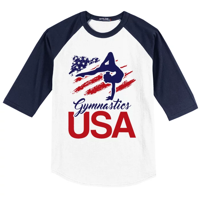 Girl Tumbling Gymnast Gymnastics Usa American Flag Baseball Sleeve Shirt