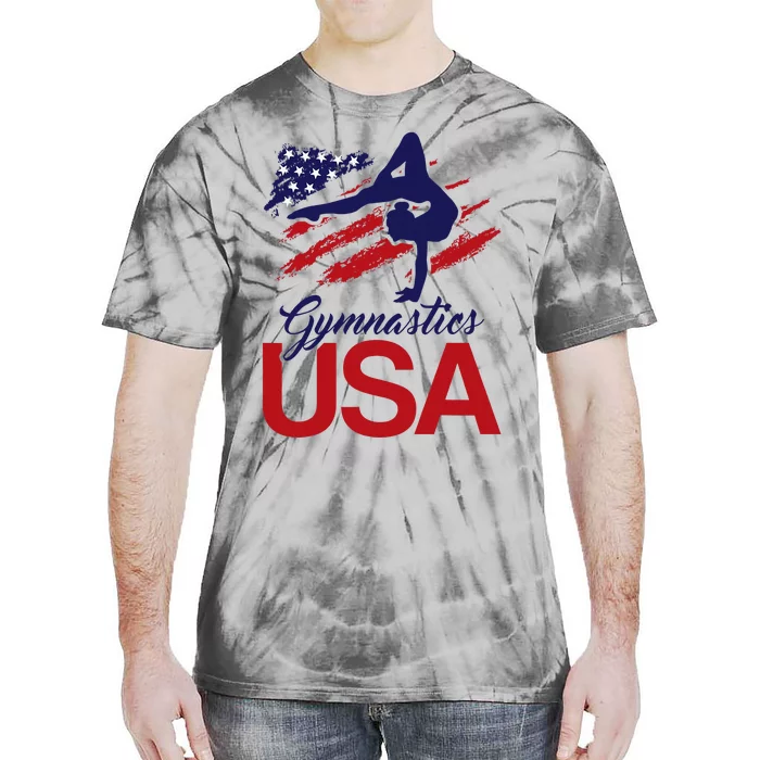 Girl Tumbling Gymnast Gymnastics Usa American Flag Tie-Dye T-Shirt