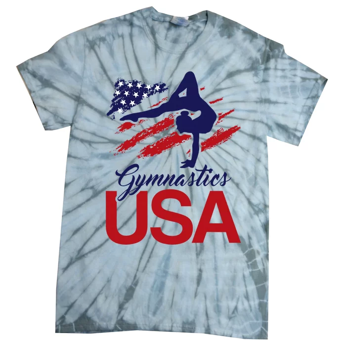 Girl Tumbling Gymnast Gymnastics Usa American Flag Tie-Dye T-Shirt