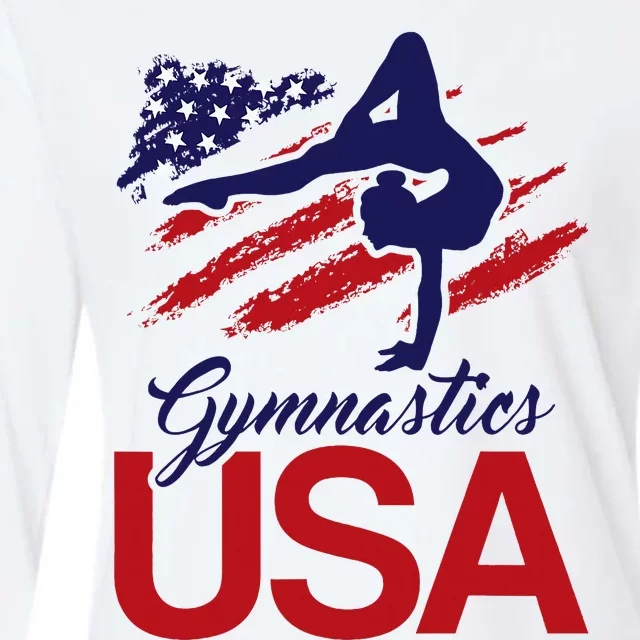 Girl Tumbling Gymnast Gymnastics Usa American Flag Womens Cotton Relaxed Long Sleeve T-Shirt