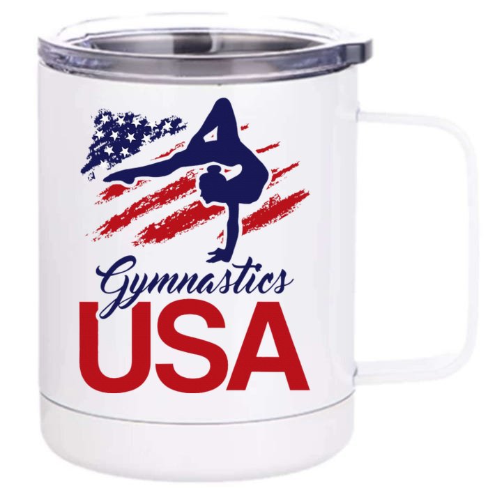 Girl Tumbling Gymnast Gymnastics Usa American Flag Front & Back 12oz Stainless Steel Tumbler Cup