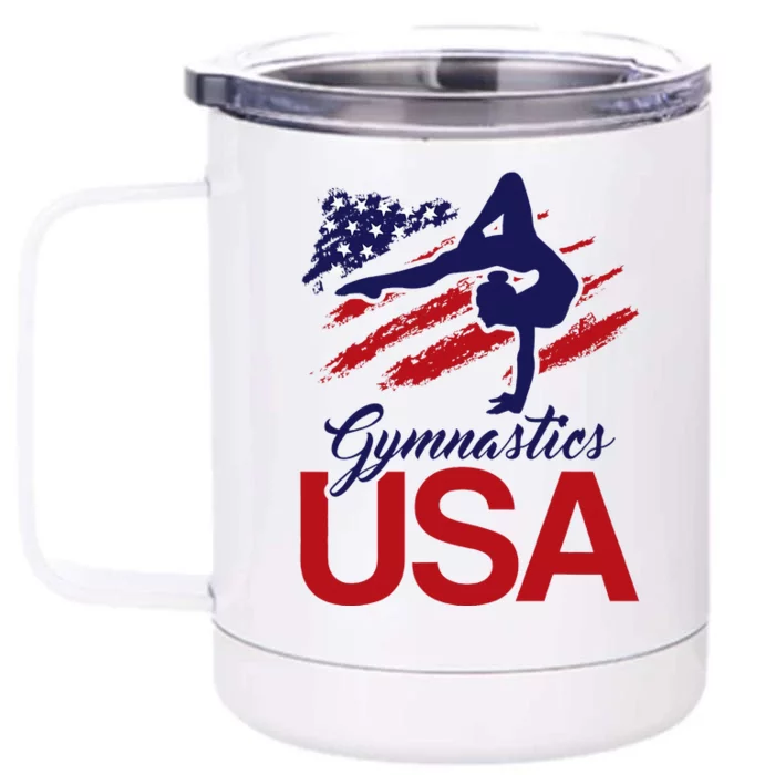 Girl Tumbling Gymnast Gymnastics Usa American Flag Front & Back 12oz Stainless Steel Tumbler Cup