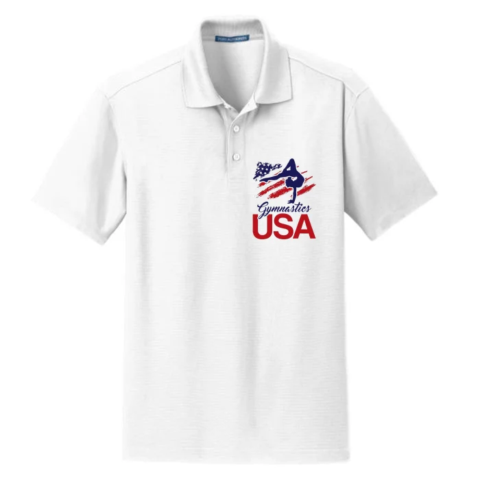 Girl Tumbling Gymnast Gymnastics Usa American Flag Dry Zone Grid Performance Polo