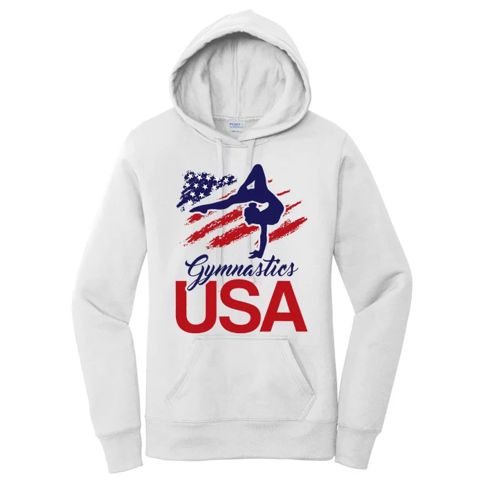 Girl Tumbling Gymnast Gymnastics Usa American Flag Women's Pullover Hoodie