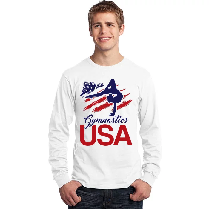 Girl Tumbling Gymnast Gymnastics Usa American Flag Tall Long Sleeve T-Shirt