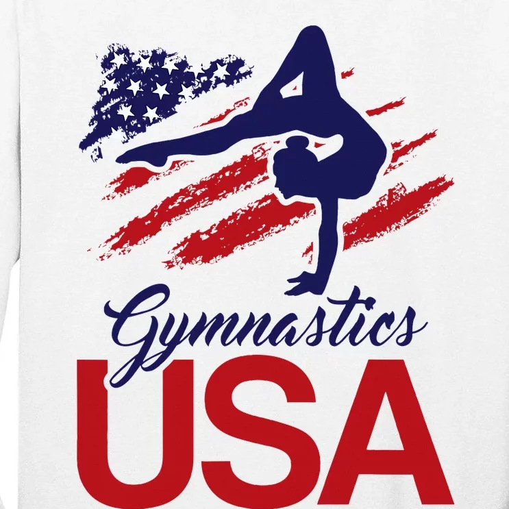 Girl Tumbling Gymnast Gymnastics Usa American Flag Tall Long Sleeve T-Shirt