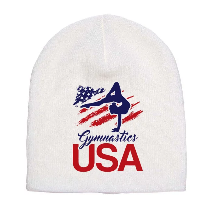 Girl Tumbling Gymnast Gymnastics Usa American Flag Short Acrylic Beanie