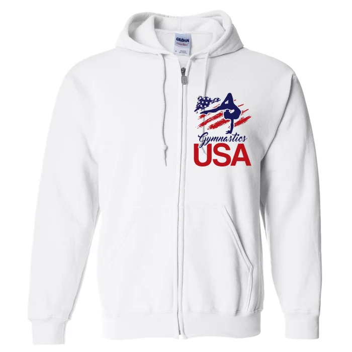 Girl Tumbling Gymnast Gymnastics Usa American Flag Full Zip Hoodie