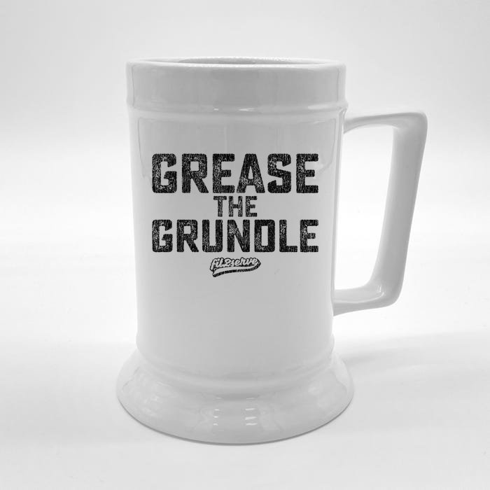 Grease The Grundle Funny Distressed Text Running Front & Back Beer Stein