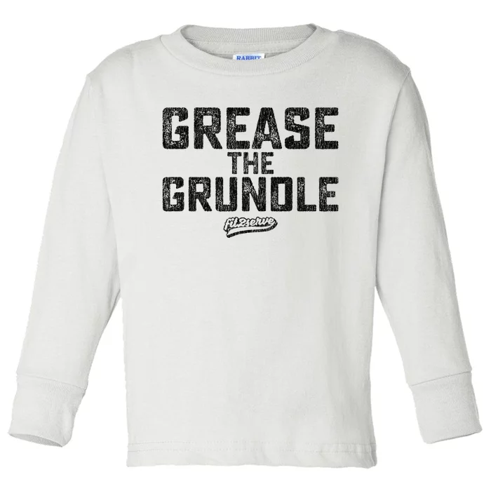 Grease The Grundle Funny Distressed Text Running Toddler Long Sleeve Shirt