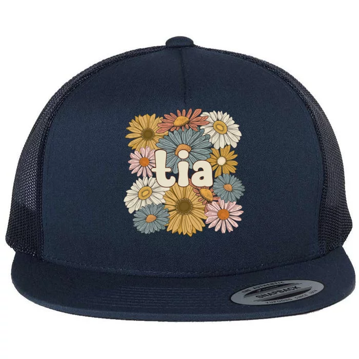 Groovy Tia Grandmother Flowers Tia Grandma Gift Flat Bill Trucker Hat