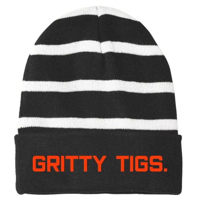 Gritty Tigs Striped Beanie with Solid Band