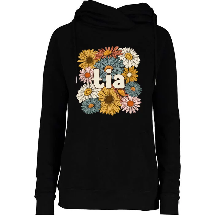 Groovy Tia Grandmother Flowers Tia Grandma Gift Womens Funnel Neck Pullover Hood