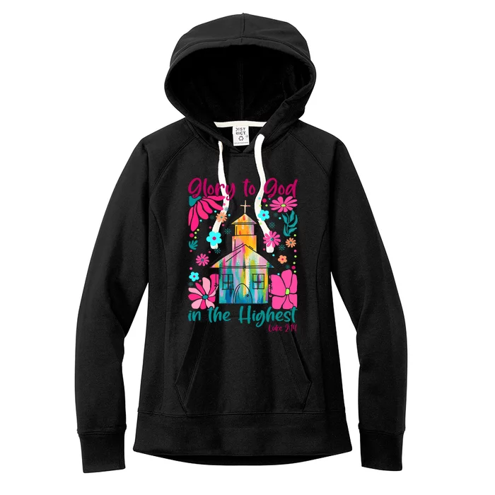 Glory To God In The Highest Luke 2 14 Church Christmas Holiday Women's Fleece Hoodie