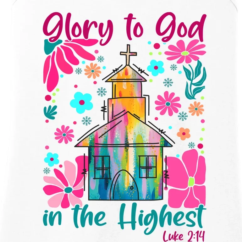 Glory To God In The Highest Luke 2 14 Church Christmas Holiday Ladies Essential Tank