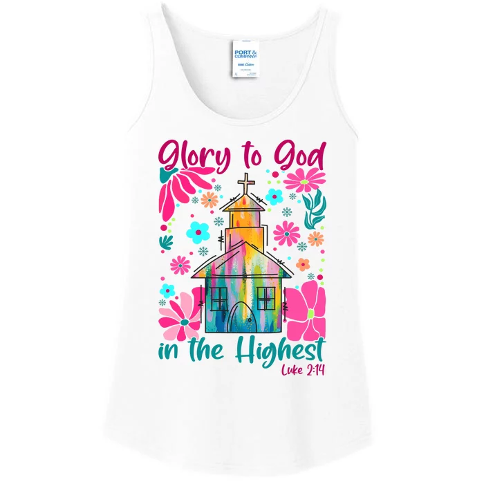 Glory To God In The Highest Luke 2 14 Church Christmas Holiday Ladies Essential Tank