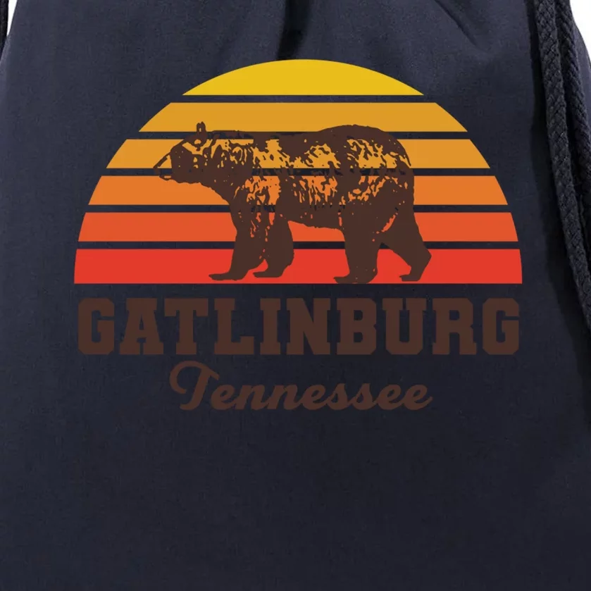 Gatlinburg Tennessee Great Smoky Mountains Bear Retro Sunset Gift Drawstring Bag