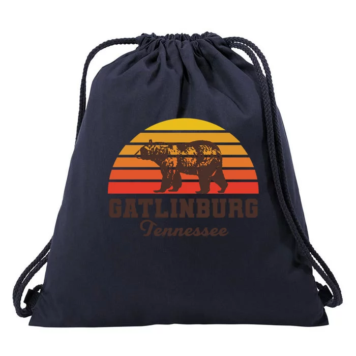 Gatlinburg Tennessee Great Smoky Mountains Bear Retro Sunset Gift Drawstring Bag