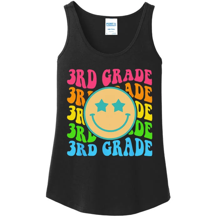 Groovy Third Grade Vibes Face Retro Teachers Back To School Ladies Essential Tank