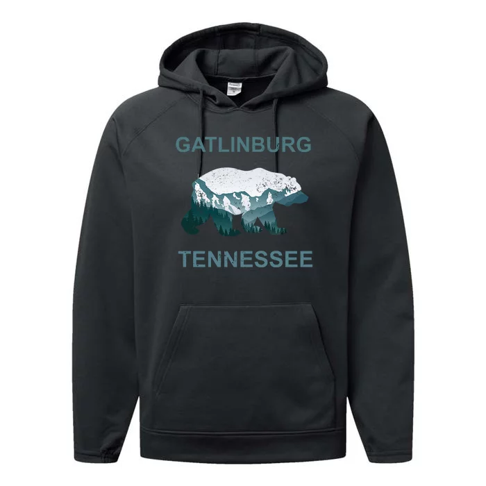 Gatlinburg Tennessee Great Smoky Mountains Bear Gift Performance Fleece Hoodie