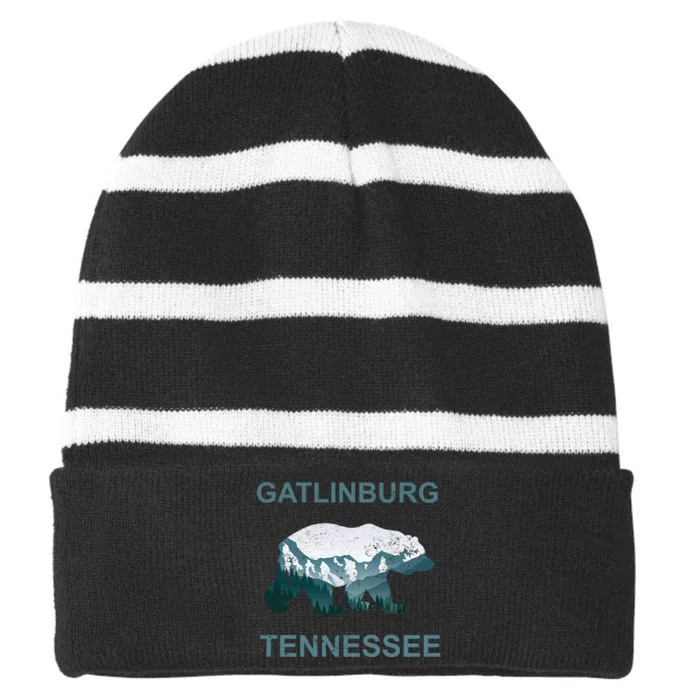 Gatlinburg Tennessee Great Smoky Mountains Bear Gift Striped Beanie with Solid Band