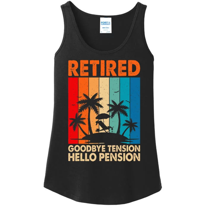 Goodbye Tension Hello Pension Beach Palm Trees Retirement Ladies Essential Tank