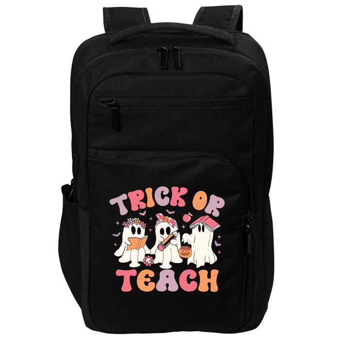 Groovy Teacher Halloween Retro Trick Or Teach Floral Ghost Meaningful Gift Impact Tech Backpack