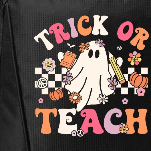 Groovy Teacher Halloween Retro Trick Or Teach Floral Ghost Gift City Backpack